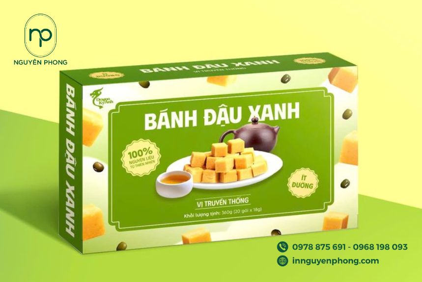 in hộp giấy đựng bánh đậu xanh đẹp mắt